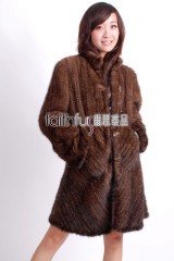 3/4 Length Knitted Mink Fur Long Overcoat