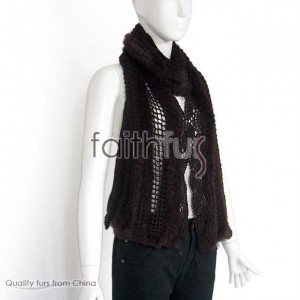 Rabbit Fur,Wool/Polyester Yarns Knitted Scarf