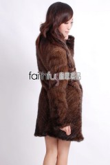 3/4 Length Knitted Mink Fur Long Overcoat