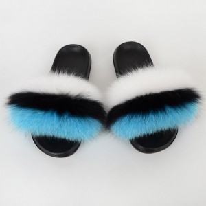 Estonia Flag Women Fluffy Real Fox Fur Slippers Slides Sandals