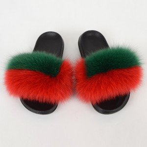 Belarus Flag Women Fluffy Real Fox Fur Slippers Slides Sandals