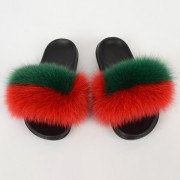Belarus Flag Women Fluffy Real Fox Fur Slippers Slides Sandals