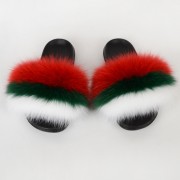 Bulgaria Flag Women Fluffy Real Fox Fur Slippers Slides Sandals