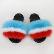 Women Fluffy Real Fox Fur Slippers with Netherlands Flag