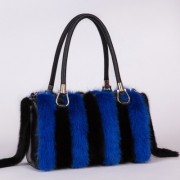 Real Mink Fur+Genuine Leather Women Shoulder Bag Tote Warm Handbags for Girls Ladies
