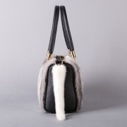 Real Mink Fur+Genuine Leather Women Shoulder Bag Tote Warm Handbags for Girls Ladies