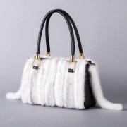 Real Mink Fur+Genuine Leather Women Shoulder Bag Tote Warm Handbags for Girls Ladies
