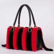 Real Mink Fur+Genuine Leather Women Shoulder Bag Tote Warm Handbags for Girls Ladies