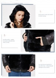 Real Rex Rabbit Fur Down Coat with Hood