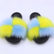 Women Fluffy Real Fox Fur Slippers with Netherlands Flag