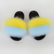 Women Fluffy Real Fox Fur Slippers with Netherlands Flag