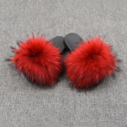 Womens Real Raccoon Fur Slides Extra Fluffy Slippers Furry Slides Multicolor