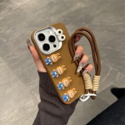 Labooboo Doll Apple Silicone Phone Case Shockproof Brown Bottom 3D Horizontal Row + Handle Strap