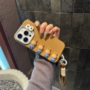 Labooboo Doll Apple Silicone Phone Case Shockproof Brown Bottom 3D Horizontal Row + Handle Strap